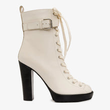Load image into Gallery viewer, The Estrada Cream Leather Lace-Up Platform Heel Mid Calf Women Boot