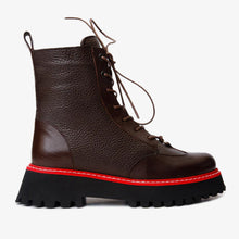 Load image into Gallery viewer, The Yildiz Brown Leather Lace-Up Ankle Women  Boot With a Side Zipper