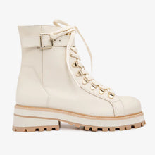 Load image into Gallery viewer, The Belgrano Cream Leather Lace-Up Ankle Women Boot With a Side Zipper
