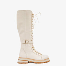Load image into Gallery viewer, The Istinye Cream Leather Knee High Lace-Up Women Boot Limited Edition