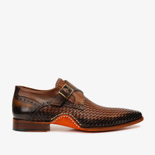 Load image into Gallery viewer, The Rolls  Woven Tan Leather Single Monk Strap  Handmade Men Shoe