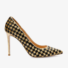 Load image into Gallery viewer, The Saks Tory Gold &amp; Black Handwoven Leather Pump Women Shoe