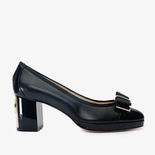 Load image into Gallery viewer, The Fano Black Leather Cap Toe Block Heel Pump Women Shoe
