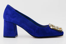 Load image into Gallery viewer, The California Sax Blue Suede Leather Block Heel Pump Women Shoe