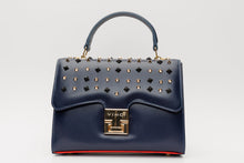 Load image into Gallery viewer, The Infanta Navy Blue Spike Leather Handbag