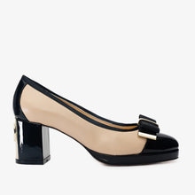 Load image into Gallery viewer, The Fano Beige Leather Cap Toe Block Heel Pump Women Shoe