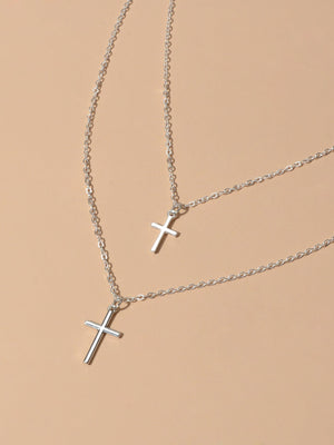 Fashion Jewellery Silver Chain Double layer Chain Cross Pendant Women Necklace