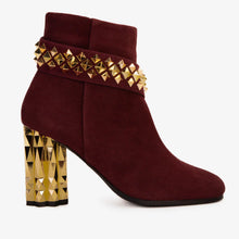 Load image into Gallery viewer, The Metal Burgundy Suede Leather Block Heel Women Boot