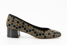 Load image into Gallery viewer, The Doha Gold &amp; Black Glitter Leather Block Pump Women Shoe