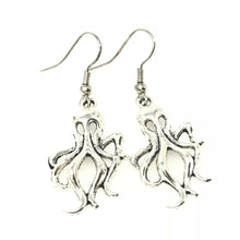 Load image into Gallery viewer, Kraken Earrings Silver Octopus Tentacle Nautical Steampunk Dangle Jewelry