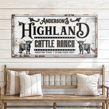 Load image into Gallery viewer, Personalized Highland Cattle Ranch Sign II