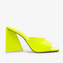 Load image into Gallery viewer, The Butterfly Block Heel Neon Yellow Patent Leather Sandal Final Sale!