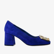 Load image into Gallery viewer, The California Sax Blue Suede Leather Block Heel Pump Women Shoe