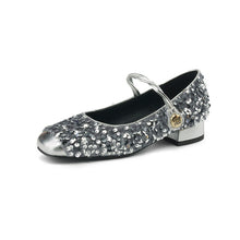 Load image into Gallery viewer, Women's Sequined Peep-Toe Mary Jane Shoes | Low Chunky Heel Buckle Dress Shoes