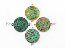 Load image into Gallery viewer, CZ Micro Pave Green Round Disc Connector, 16x20mm, SKU#A44