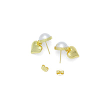 Load image into Gallery viewer, Gold Heart White Pearl  Earrings, Sku#LX721