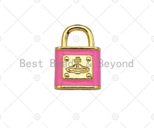 Load image into Gallery viewer, Gold Filled Colorful Enamel Lock Shape Pendant, 18K Gold Filled Lock Enamel Charm, Enaeml Jewelry,15x22mm,Sku#LK361
