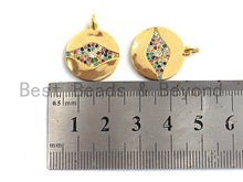 Load image into Gallery viewer, CZ Colorful Micro Pave Round Gold With Evil Eye Pendant, Coin Shaped Pave Pendant, Gold plated,18x20mm, Sku#F868