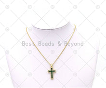Load image into Gallery viewer, Clear/Green/Fuchsia CZ Micro Pave Cross Shape Pendant, 18K Gold Filled Cross Charm, Necklace Bracelet Charm Pendant, 26x16mm,Sku#LK494