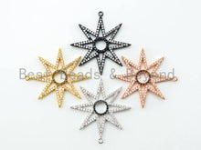 Load image into Gallery viewer, CZ Micro Pave 37mm Eight Points Star Pendant Charm, Black Clear CZ Pave in Gold Silver Rose Gold Finish, Star Pendant Charm,sku#B16
