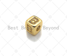Load image into Gallery viewer, 6mm Gold Alphabet CZ Micro Pave Large Hole Spacer Beads, Cubic Zirconia Cube Letter Beads, Initial Letter Beads, Cube letter, sku#JL43