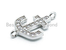 Load image into Gallery viewer, CZ Clear Micro Pave Anchor Arrow Connector, Clear CZ on Gold/Silver/Rose Gold/Gunmetal Bracelet Necklace Charm,14x23mm, sku#M217