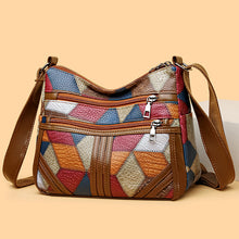 Load image into Gallery viewer, Women's Color-Block Patchwork Crossbody Bag | Multi-Layer PU Leather Shoulder Bag