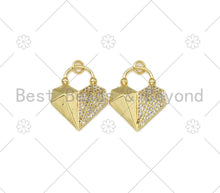 Load image into Gallery viewer, 18K Gold Filled CZ Micro Pave Diamond Heart Lock Shape Pendant/Charm, Heart CZ Pendant, Gold Tone, 21x24mm,Sku#L615