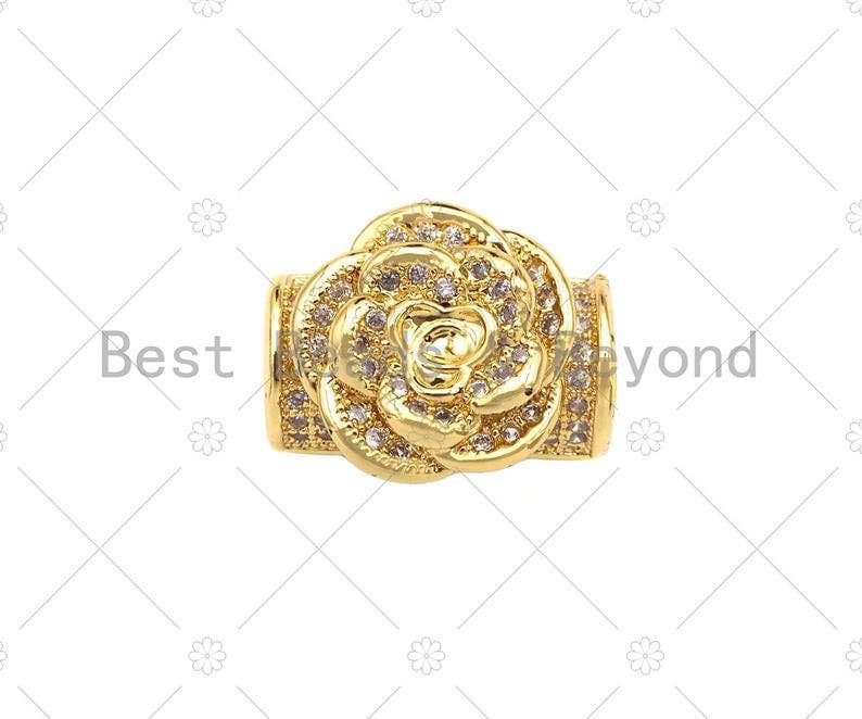 CZ Micro Pave Rose Flower Tube Spacer beads,sku#N55