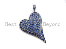 Load image into Gallery viewer, CZ Cobalt Micro Pave Large Heart Pendant, Heart Shaped Pave Pendant, Gold/Silver/Gunmetal plated, 30x41mm, Sku#X54