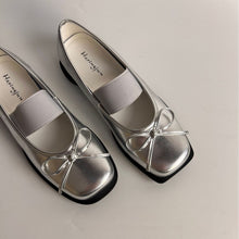 Load image into Gallery viewer, Women's Bow-Knot Genuine Leather Ballet Flats - Chunky Heel Mary Jane Shoes