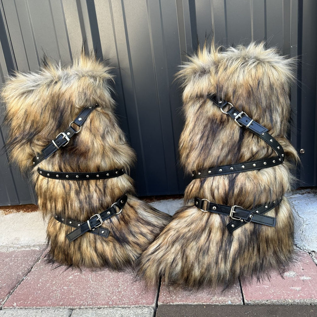 Women's Fur-Lined Mid-Calf Snow Boots | Cross-Strap Buckle | Slip-On Winter Boots