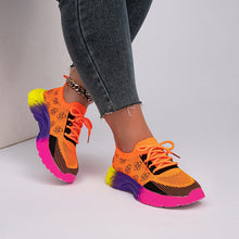 Load image into Gallery viewer, Women's Rainbow Sole Color-Block Woven Athletic Sneakers | Breathable Flat Lace-Up Low-Top