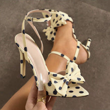 Load image into Gallery viewer, Elegant Silk Polka-Dot Pointed-Toe High Heels with Bow Detail | Women's Extra-High Heel Pumps