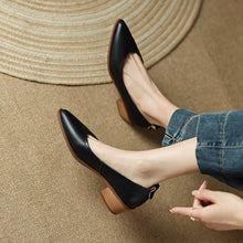 Load image into Gallery viewer, Women's Sheepskin Chunky Heel Slip-On Shoes | Pointed Toe Low Heels