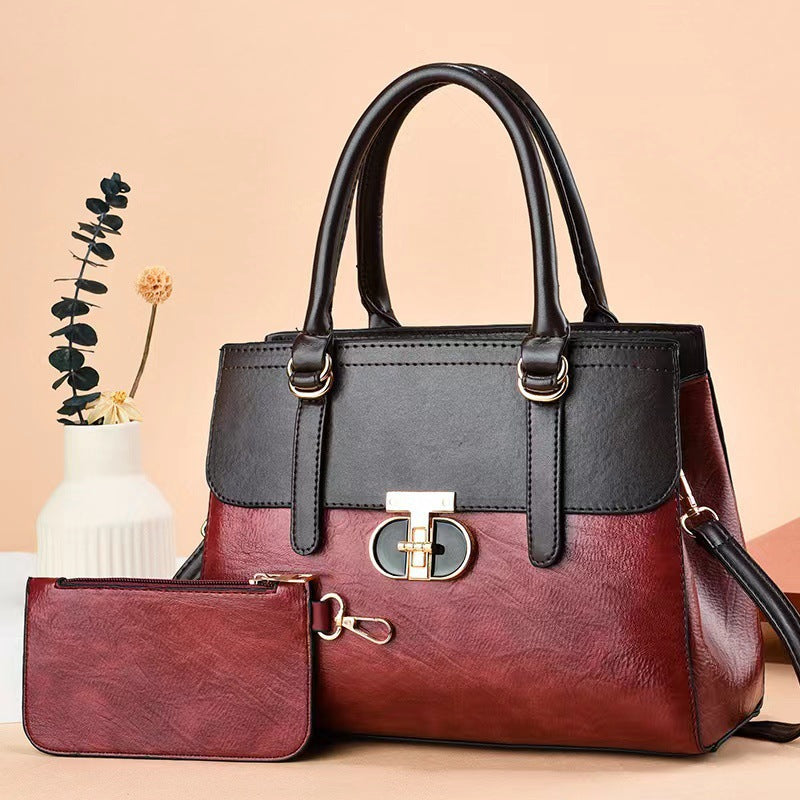 Women's Two-Piece PU Leather Shoulder Bag Set | Crossbody Handbag + Mini Coordinating Bag
