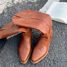 Load image into Gallery viewer, Women's Retro Western Cowboy Boots - Chunky Heel Pointed Toe Mid-Calf Boots with Side Zipper