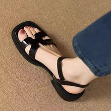 Load image into Gallery viewer, Korean-style Flat Buckle Sandals – Women's Single Strap Casual Sandals | Black, White, Brown