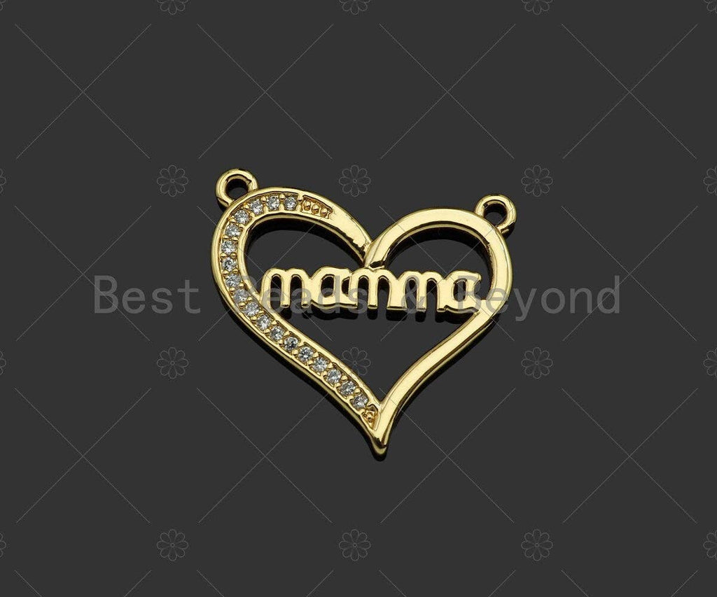 Gold Filled CZ Micro Pave Mama On Heart Shape Pendant,18K Gold Filled Mama Charm, Mother's Day,Necklace Bracelet Pendant,22x20mm,Sku#LD120