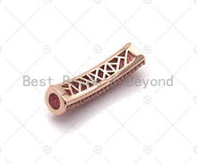 Load image into Gallery viewer, Fuchsia CZ Micro Pave Half Full Pave Tube for Bracelet/Necklace, CZ Spacer Tube in Silver/Gold/Rose Gold/Black, Tube Beads, 38x8mm,sku#ML09