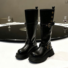 Load image into Gallery viewer, Women's Retro Chunky-Heel Knee-High Boots - British Style PU Leather Round Toe Mid Heel Winter Boots
