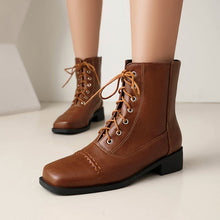 Load image into Gallery viewer, Women's Lace-Up Square-Toe Motorcycle Boots | Low Heel Outdoor Ankle Boots
