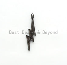 Load image into Gallery viewer, CZ Enamel Thunder Lightning Bolt Charm, Enamel CZ Pave lightning Sign Pendant, Pave Lightning Bolt Charm,  11x39mm, sku#F604