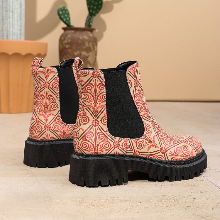 Women's Color Block Mid-Calf Boots - High Heel Slip-On Shaft Boots