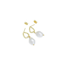 Load image into Gallery viewer, Gold Silver Oval Link Pearl Pendant Hoop Earrings, Sku#A324