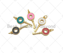 Load image into Gallery viewer, Enamel Colorful Round Ring On Key Shape Pendant,18K Dainty Gold Enamel Charm,Enamel Jewelry,10x24mm,Sku#LK272