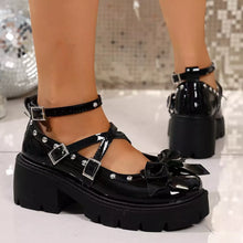 Load image into Gallery viewer, Women's Bow Decor Mary Jane Loafers – High Heel PU Leather Dress Shoes