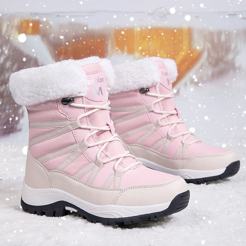 Women's Warm Mid-Calf Fleece-Lined Snow Boots | Lace-Up Winter Shoes