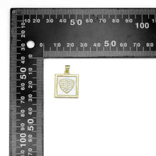 Load image into Gallery viewer, Gold Clear CZ Heart On Square Mother of Pearl Charm Pendant, Sku#LK990