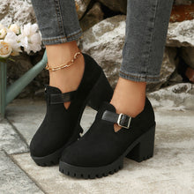Load image into Gallery viewer, Women's Chunky Suede High Heels - Round Toe Block Heel Pumps